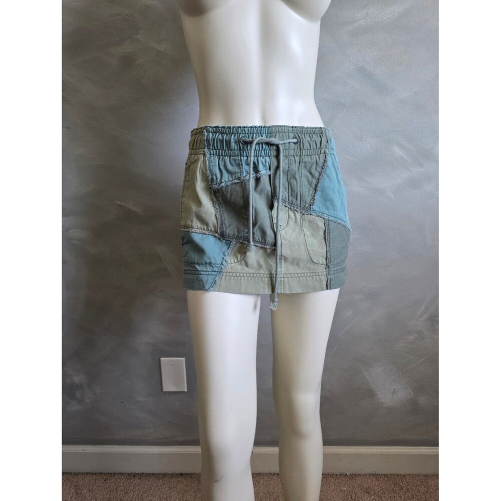 Lovers and Friends Roma Mini Skirt Patchwork Drawstring Pockets XS Green